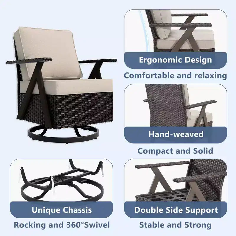 Ensemble de sièges d'extérieur UPTIOT Premium : canapé 3 places, double méridienne, 2 poufs et 2 fauteuils pivotants pour un confort optimal sur votre terrasse.