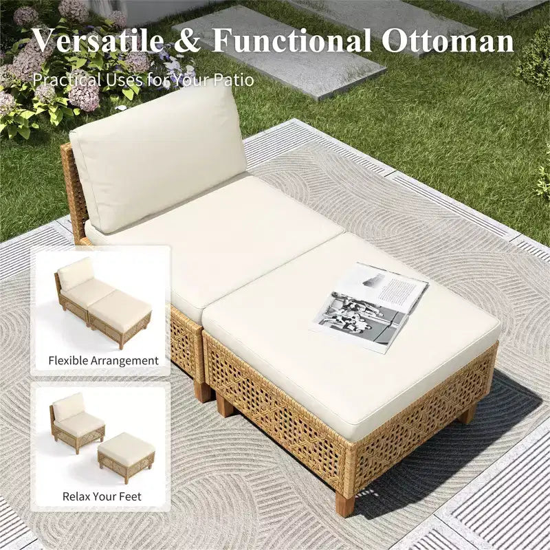 Captiva Designs Salon de jardin en rotin et osier avec canapés modulaires, ensemble de conversation avec pouf et coussins