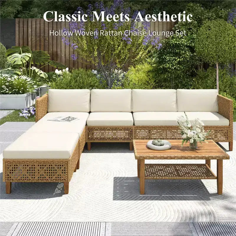 Captiva Designs Salon de jardin en rotin et osier avec canapés modulaires, ensemble de conversation avec pouf et coussins