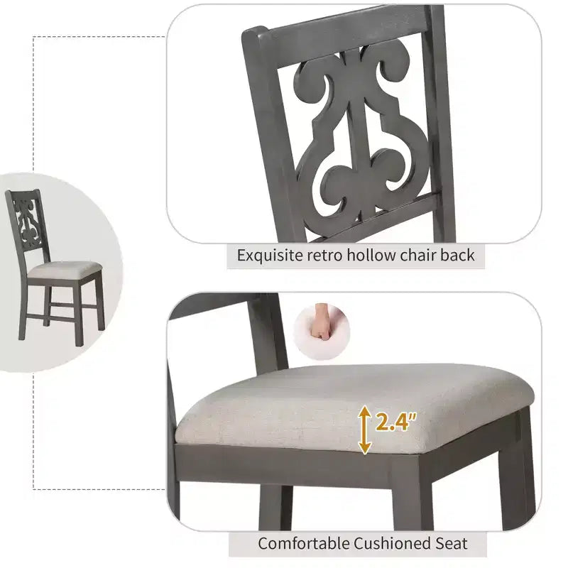 Ensemble de salle à manger rond 5 pièces en bois avec pieds de forme spéciale et dossier de chaise évidé au design exquis pour la cuisine