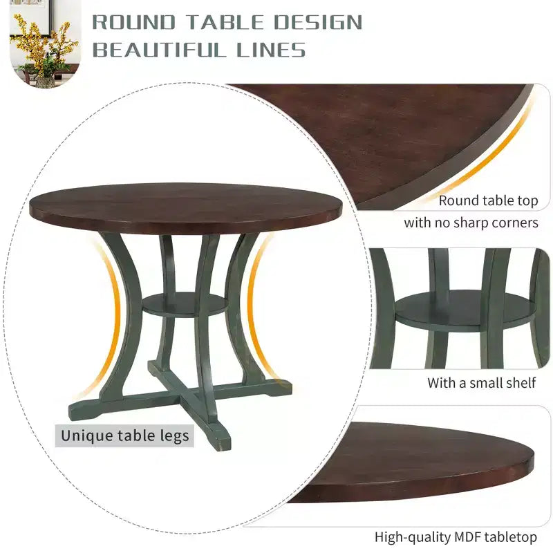 Ensemble de salle à manger rond 5 pièces en bois avec pieds de forme spéciale et dossier de chaise évidé au design exquis pour la cuisine