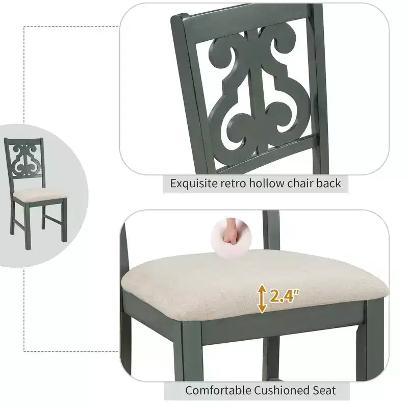 Ensemble de salle à manger rond 5 pièces en bois avec pieds de forme spéciale et dossier de chaise évidé au design exquis pour la cuisine