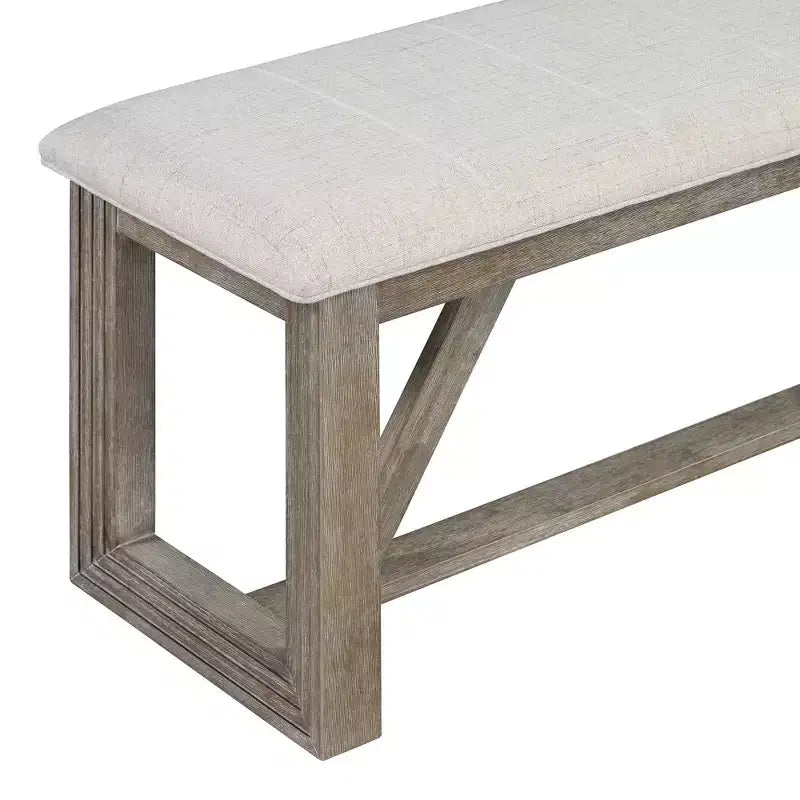 Ensemble de salle à manger rustique 6 pièces pour 5 personnes, table rectangulaire avec piètement trapézoïdal, 4 chaises rembourrées et banc pour salle à manger