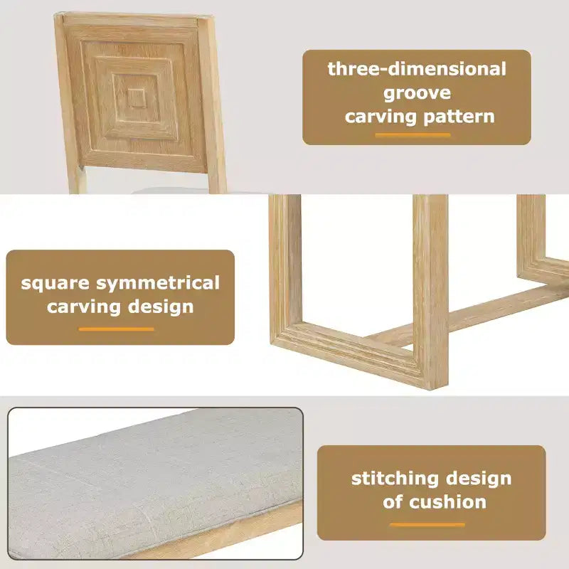 Ensemble de salle à manger rustique 6 pièces pour 5 personnes, table rectangulaire avec piètement trapézoïdal, 4 chaises rembourrées et banc pour salle à manger