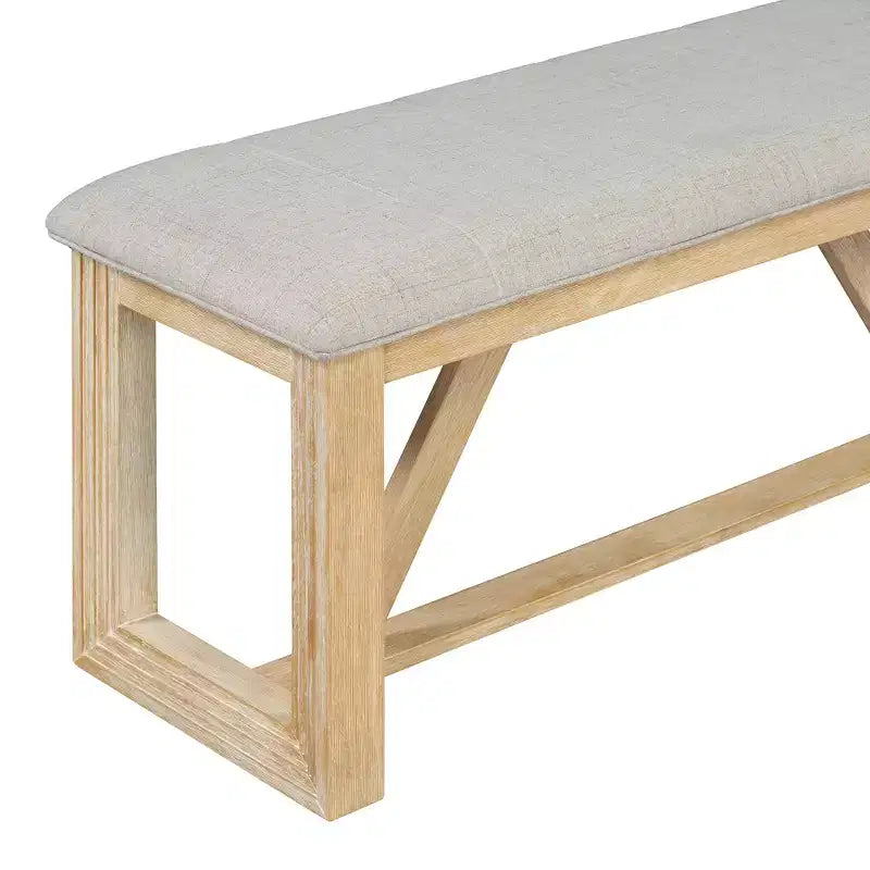 Ensemble de salle à manger rustique 6 pièces pour 5 personnes, table rectangulaire avec piètement trapézoïdal, 4 chaises rembourrées et banc pour salle à manger