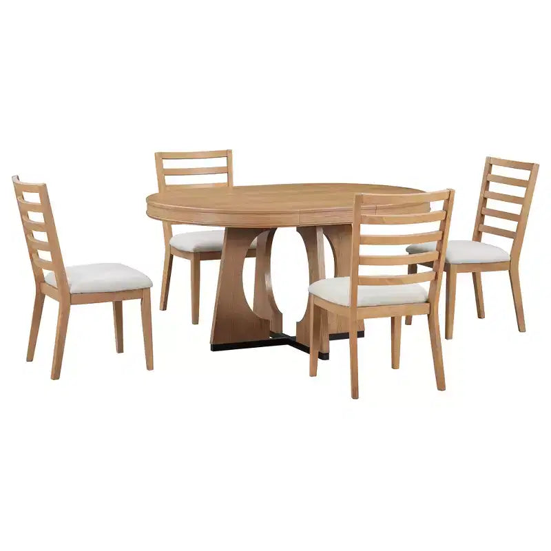Ensemble de salle à manger rond extensible de ferme pour 4 personnes, table de cuisine ronde en bois avec rallonge, 4 chaises rembourrées pour salle à manger