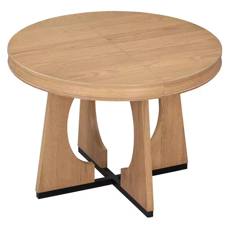 Ensemble de salle à manger rond extensible de ferme pour 4 personnes, table de cuisine ronde en bois avec rallonge, 4 chaises rembourrées pour salle à manger