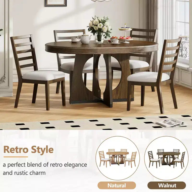 Ensemble de salle à manger rond extensible de ferme pour 4 personnes, table de cuisine ronde en bois avec rallonge, 4 chaises rembourrées pour salle à manger