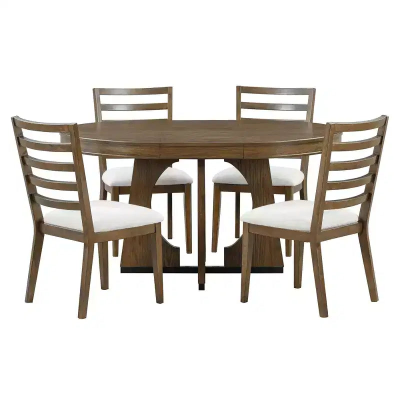 Ensemble de salle à manger rond extensible de ferme pour 4 personnes, table de cuisine ronde en bois avec rallonge, 4 chaises rembourrées pour salle à manger