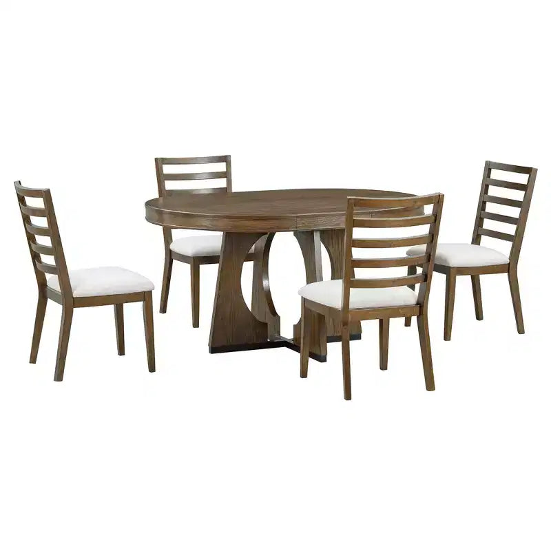 Ensemble de salle à manger rond extensible de ferme pour 4 personnes, table de cuisine ronde en bois avec rallonge, 4 chaises rembourrées pour salle à manger