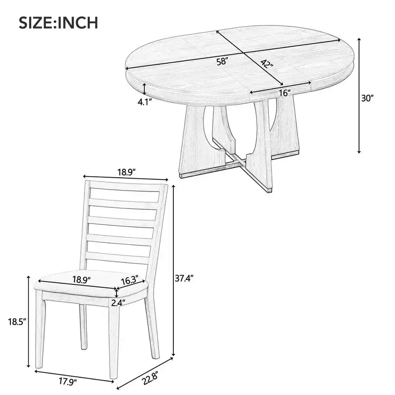 Ensemble de salle à manger rond extensible de ferme pour 4 personnes, table de cuisine ronde en bois avec rallonge, 4 chaises rembourrées pour salle à manger