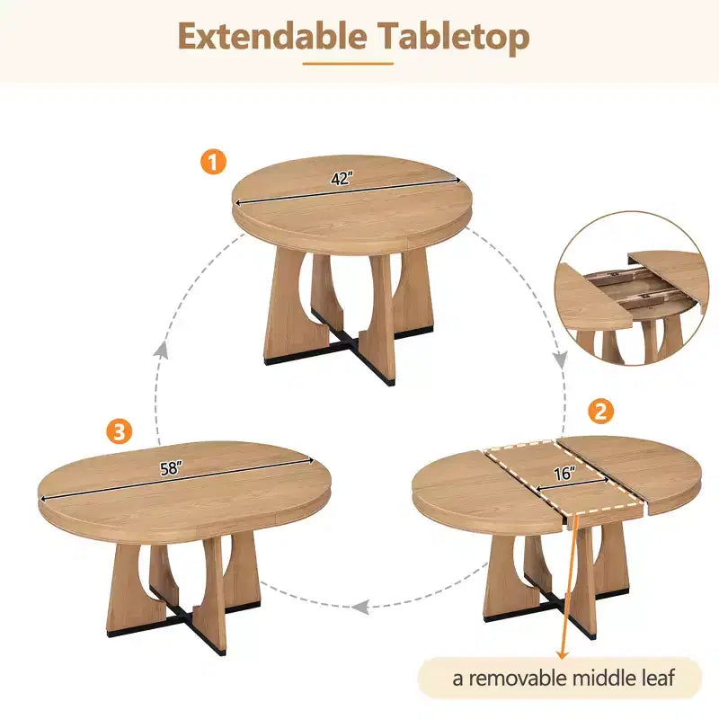 Ensemble de salle à manger rond extensible de ferme pour 4 personnes, table de cuisine ronde en bois avec rallonge, 4 chaises rembourrées pour salle à manger