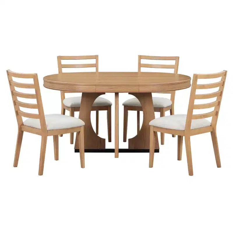 Ensemble de salle à manger rond extensible de ferme pour 4 personnes, table de cuisine ronde en bois avec rallonge, 4 chaises rembourrées pour salle à manger