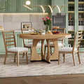 Farmhouse Extendable Round Dining Set for 4, Wood Round Kitchen Table with Leaf, 4 Upholstered Chairs for Dining Room