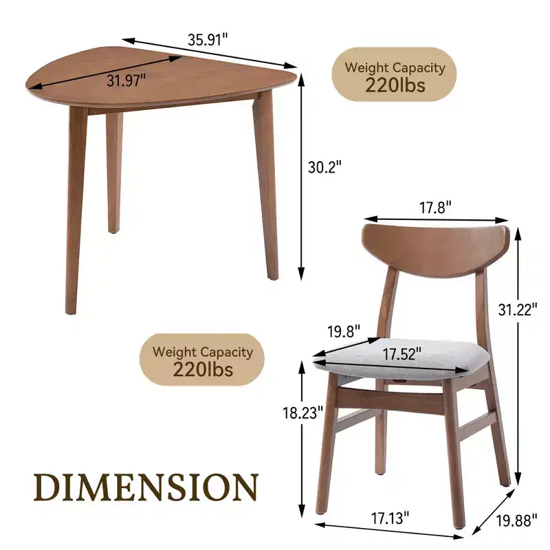 Ensemble de table moderne 3 pièces GDFStudio Delgado avec 2 chaises en bois courbé