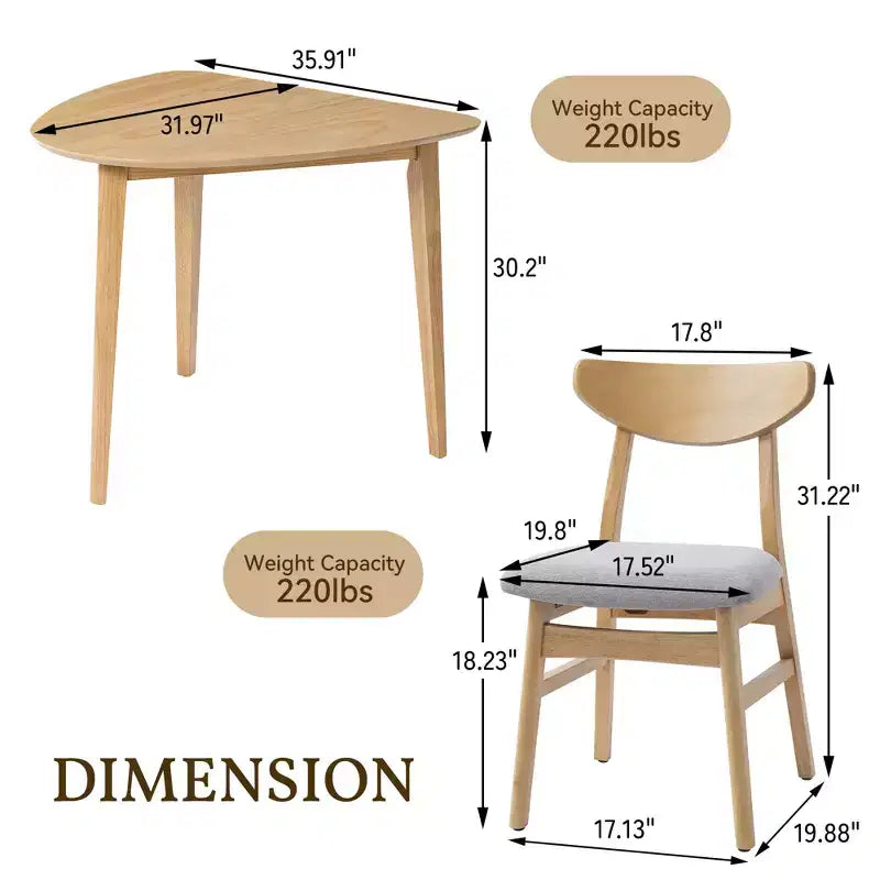 Ensemble de table moderne 3 pièces GDFStudio Delgado avec 2 chaises en bois courbé