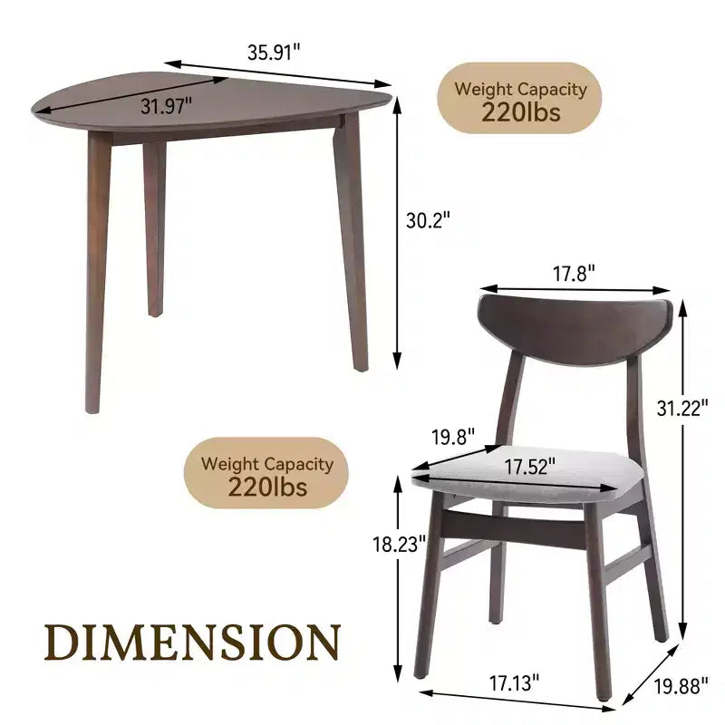 Ensemble de table moderne 3 pièces GDFStudio Delgado avec 2 chaises en bois courbé