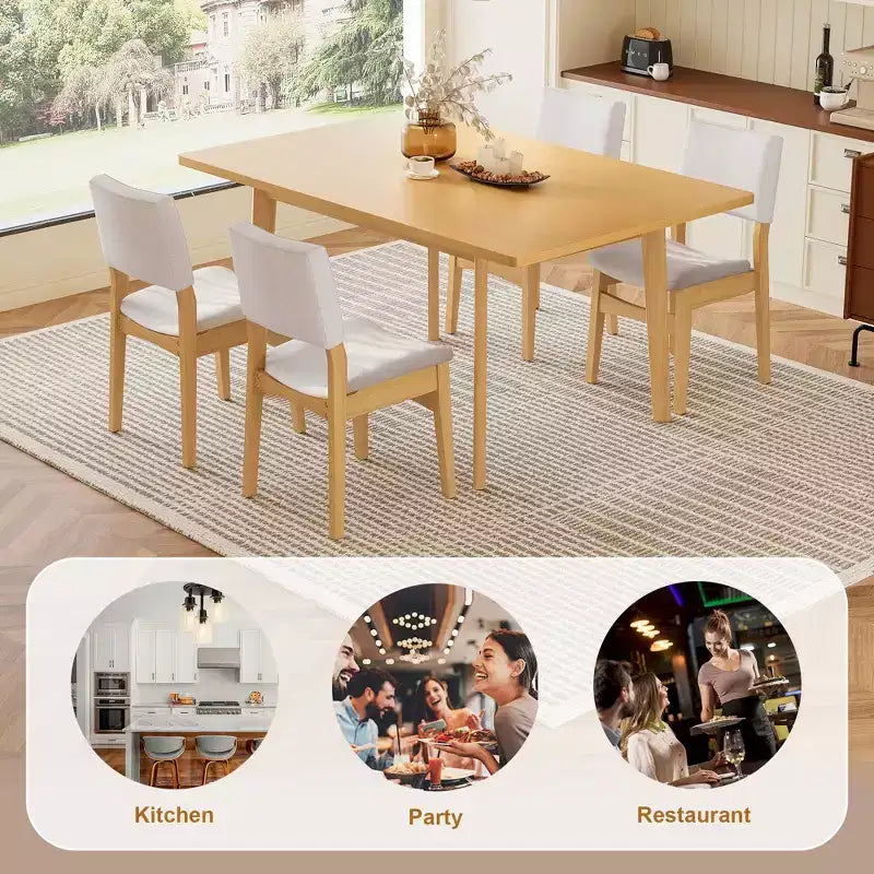 GDFStudio Crawford – Ensemble salle à manger moderne 5 pièces – Table rectangulaire en bois massif et chaises rembourrées en lin