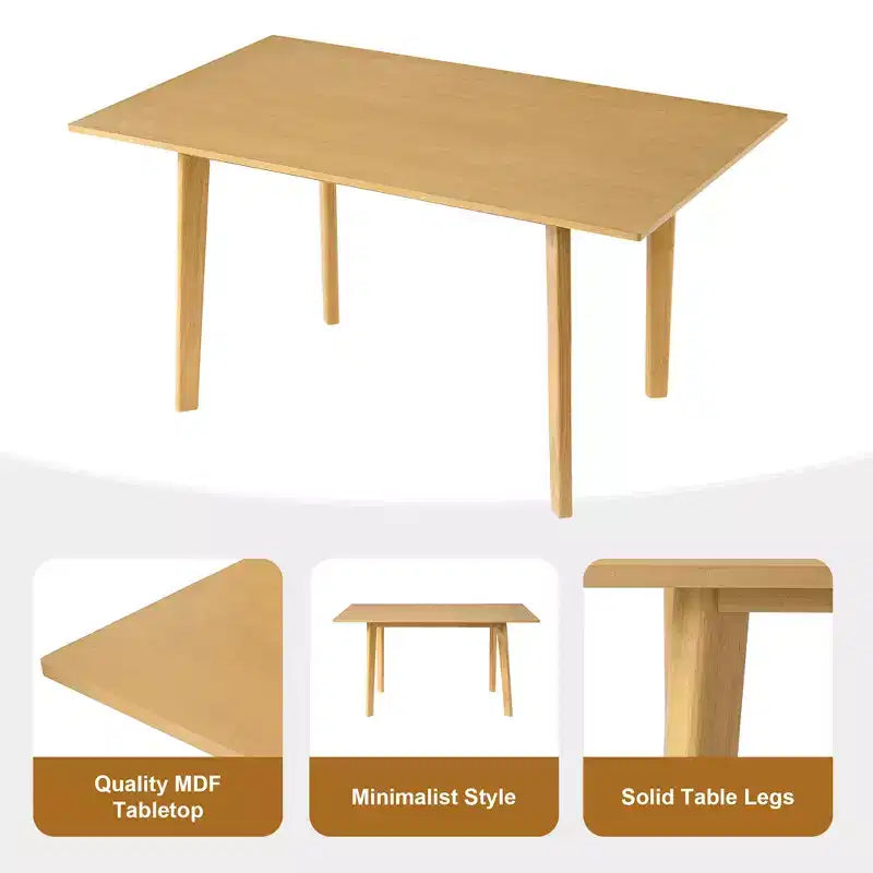 GDFStudio Crawford – Ensemble salle à manger moderne 5 pièces – Table rectangulaire en bois massif et chaises rembourrées en lin