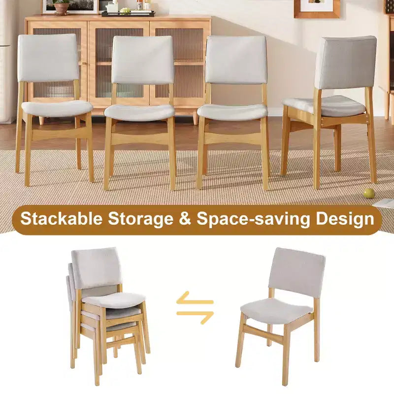 GDFStudio Crawford – Ensemble salle à manger moderne 5 pièces – Table rectangulaire en bois massif et chaises rembourrées en lin