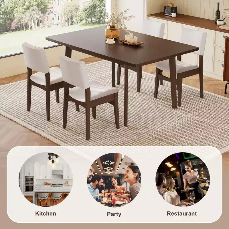 GDFStudio Crawford – Ensemble salle à manger moderne 5 pièces – Table rectangulaire en bois massif et chaises rembourrées en lin
