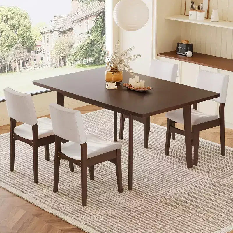 GDFStudio Crawford 5-Piece Modern Dining Set - Rectangular Solid Wood Table & Upholstered Linen Chairs