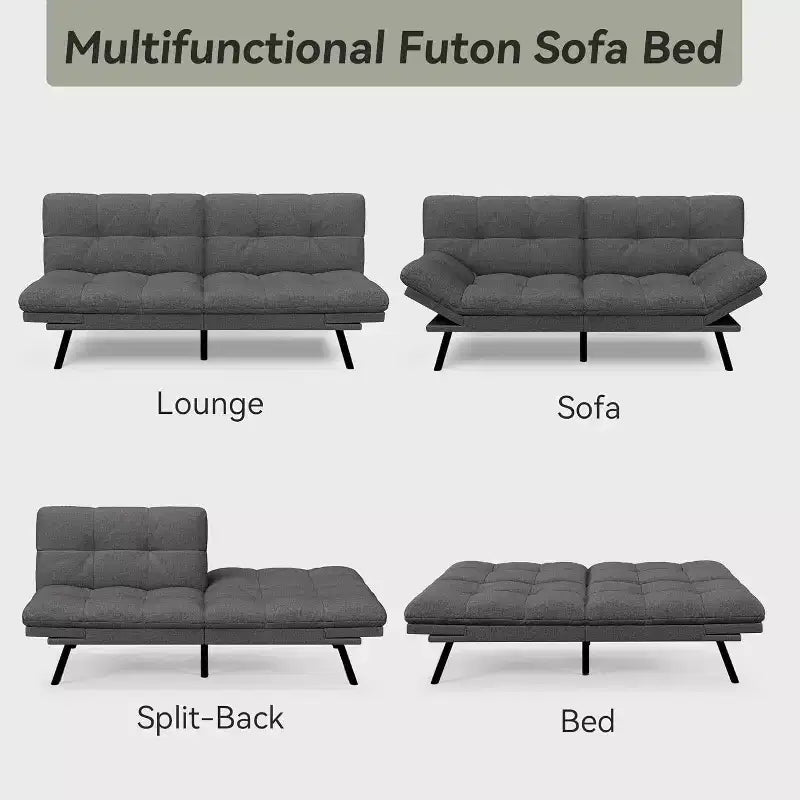 Canapé-futon Dyonery 71 en mousse à mémoire de forme avec coussin détachable, canapé-lit futon convertible, dossier et accoudoirs réglables, fauteuil inclinable pour salon