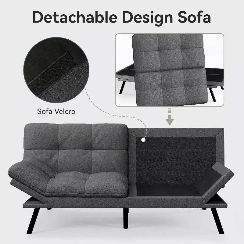 Canapé-futon Dyonery 71 en mousse à mémoire de forme avec coussin détachable, canapé-lit futon convertible, dossier et accoudoirs réglables, fauteuil inclinable pour salon