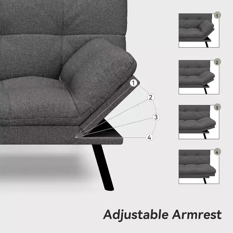Canapé-futon Dyonery 71 en mousse à mémoire de forme avec coussin détachable, canapé-lit futon convertible, dossier et accoudoirs réglables, fauteuil inclinable pour salon