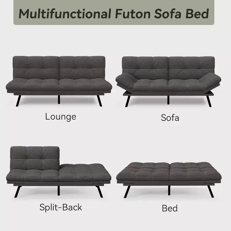 Canapé-futon Dyonery 71 en mousse à mémoire de forme avec coussin détachable, canapé-lit futon convertible, dossier et accoudoirs réglables, fauteuil inclinable pour salon
