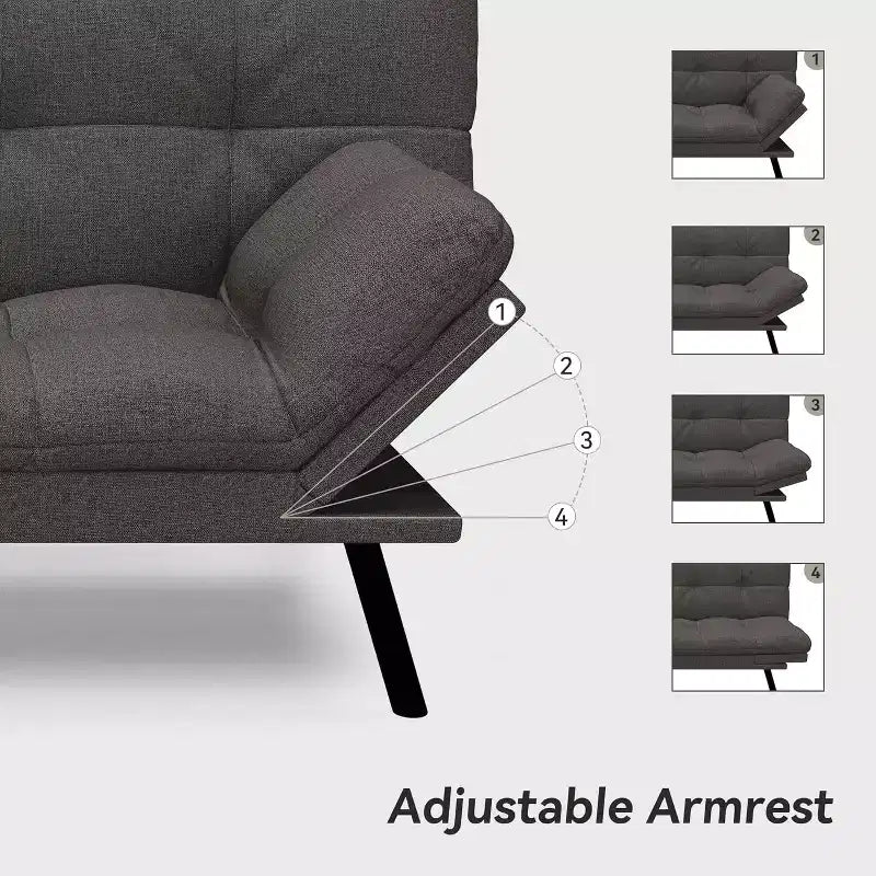 Canapé-futon Dyonery 71 en mousse à mémoire de forme avec coussin détachable, canapé-lit futon convertible, dossier et accoudoirs réglables, fauteuil inclinable pour salon