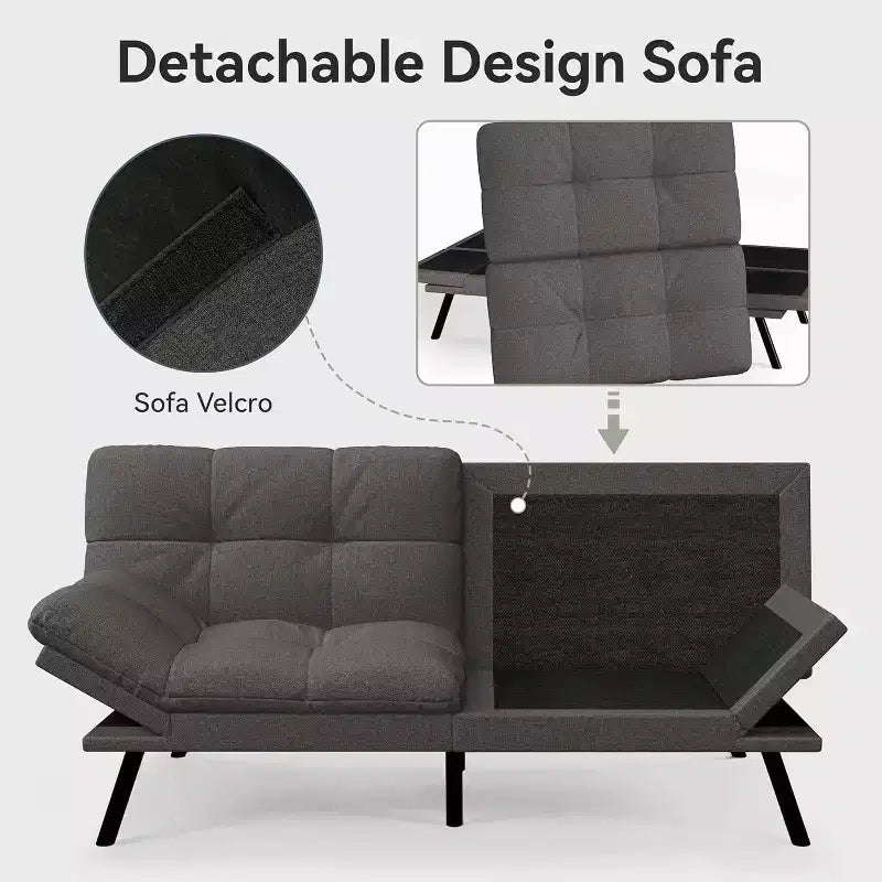 Canapé-futon Dyonery 71 en mousse à mémoire de forme avec coussin détachable, canapé-lit futon convertible, dossier et accoudoirs réglables, fauteuil inclinable pour salon