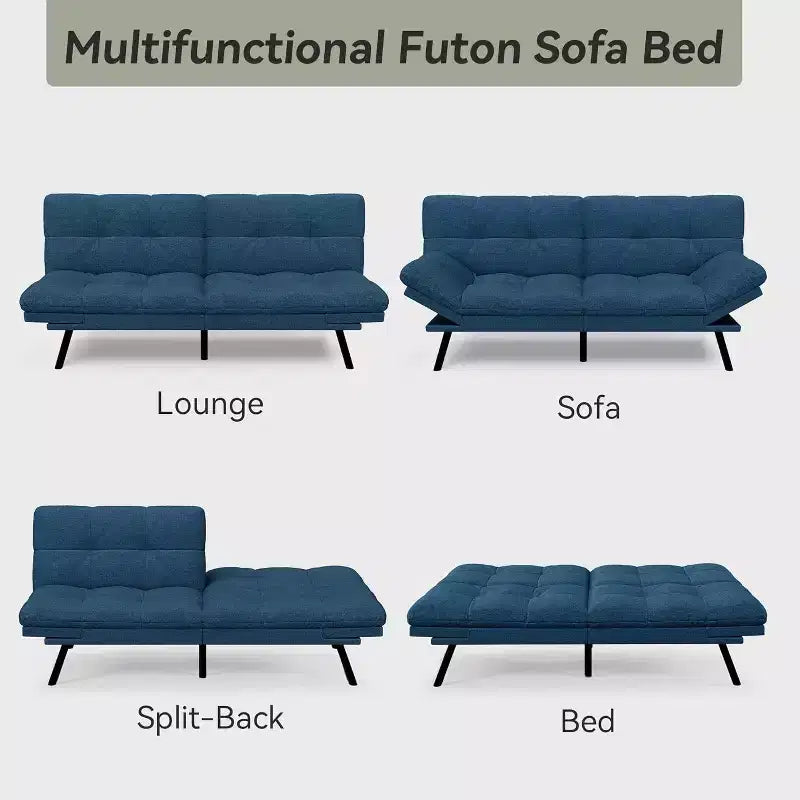 Canapé-futon Dyonery 71 en mousse à mémoire de forme avec coussin détachable, canapé-lit futon convertible, dossier et accoudoirs réglables, fauteuil inclinable pour salon