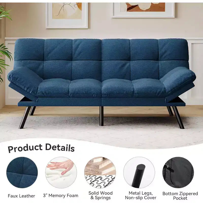 Canapé-futon Dyonery 71 en mousse à mémoire de forme avec coussin détachable, canapé-lit futon convertible, dossier et accoudoirs réglables, fauteuil inclinable pour salon