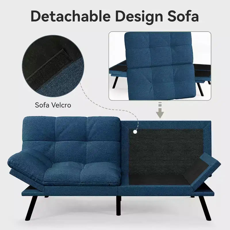 Canapé-futon Dyonery 71 en mousse à mémoire de forme avec coussin détachable, canapé-lit futon convertible, dossier et accoudoirs réglables, fauteuil inclinable pour salon