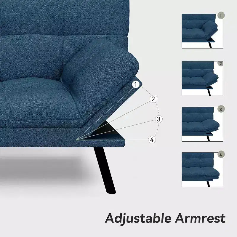 Canapé-futon Dyonery 71 en mousse à mémoire de forme avec coussin détachable, canapé-lit futon convertible, dossier et accoudoirs réglables, fauteuil inclinable pour salon