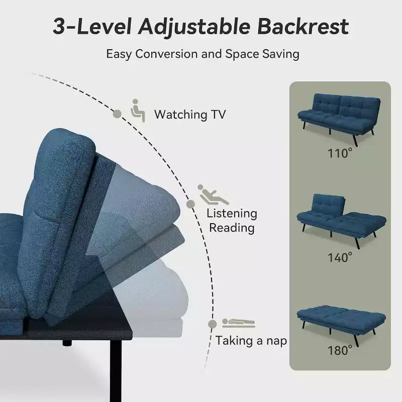 Canapé-futon Dyonery 71 en mousse à mémoire de forme avec coussin détachable, canapé-lit futon convertible, dossier et accoudoirs réglables, fauteuil inclinable pour salon