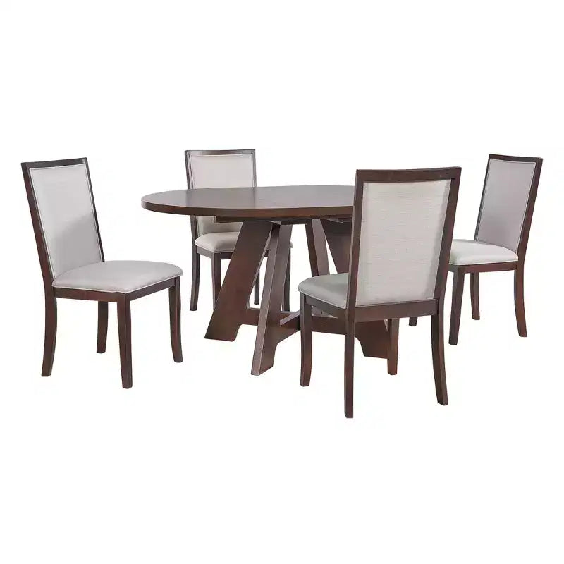 Ensemble table de salle à manger ronde extensible de style ferme pour 4, avec rallonge amovible et 4 chaises de salle à manger rembourrées