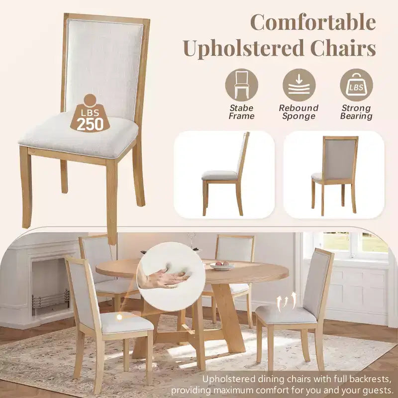 Ensemble table de salle à manger ronde extensible de style ferme pour 4, avec rallonge amovible et 4 chaises de salle à manger rembourrées