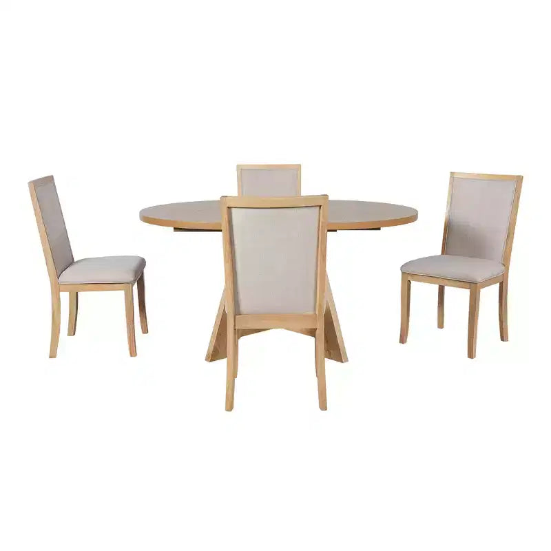 Ensemble table de salle à manger ronde extensible de style ferme pour 4, avec rallonge amovible et 4 chaises de salle à manger rembourrées