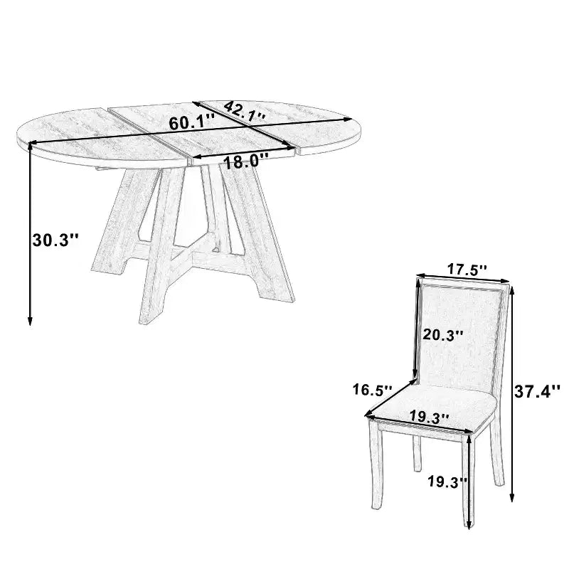 Ensemble table de salle à manger ronde extensible de style ferme pour 4, avec rallonge amovible et 4 chaises de salle à manger rembourrées