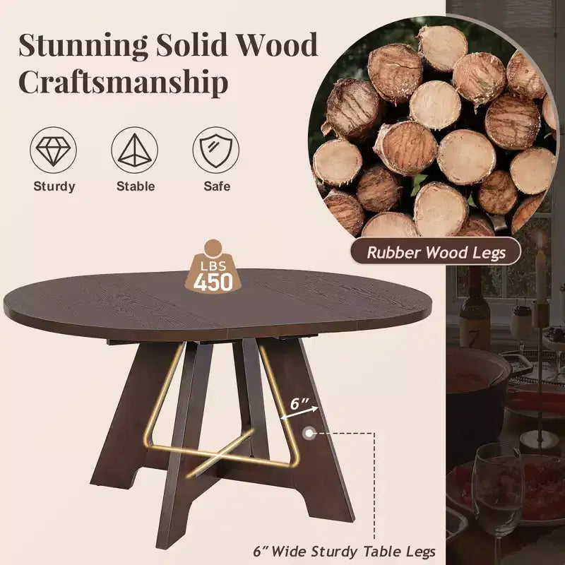 Ensemble table de salle à manger ronde extensible de style ferme pour 4, avec rallonge amovible et 4 chaises de salle à manger rembourrées