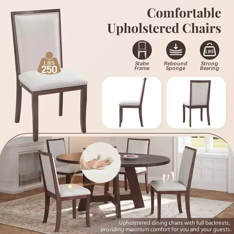 Ensemble table de salle à manger ronde extensible de style ferme pour 4, avec rallonge amovible et 4 chaises de salle à manger rembourrées