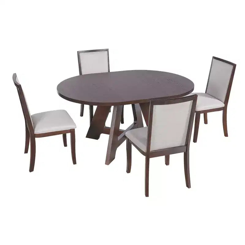 Ensemble table de salle à manger ronde extensible de style ferme pour 4, avec rallonge amovible et 4 chaises de salle à manger rembourrées