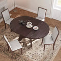 Farmhouse Extendable Round Dining Table Set for 4, Kitchen Table Set with Removable Leaf and 4 Upholstered Dining Chairs