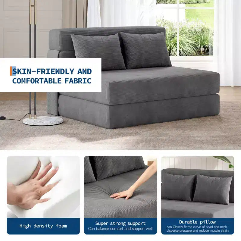 Canapé-lit pliant et fauteuil convertible 4 en 1 COZONY, causeuse convertible de 183/193 cm, chaise longue de sol capitonnée