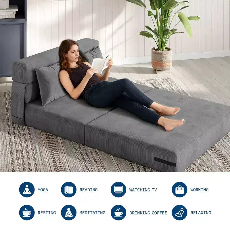 Canapé-lit pliant et fauteuil convertible 4 en 1 COZONY, causeuse convertible de 183/193 cm, chaise longue de sol capitonnée