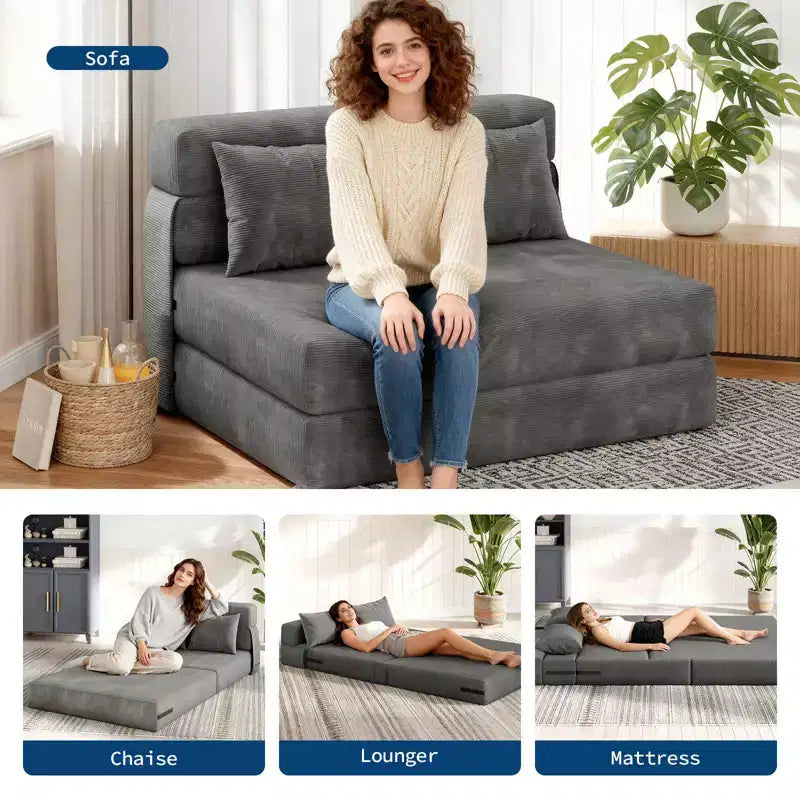 Canapé-lit pliant et fauteuil convertible 4 en 1 COZONY, causeuse convertible de 183/193 cm, chaise longue de sol capitonnée