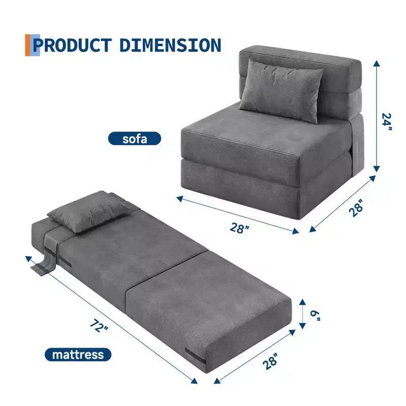 Canapé-lit pliant et fauteuil convertible 4 en 1 COZONY, causeuse convertible de 183/193 cm, chaise longue de sol capitonnée