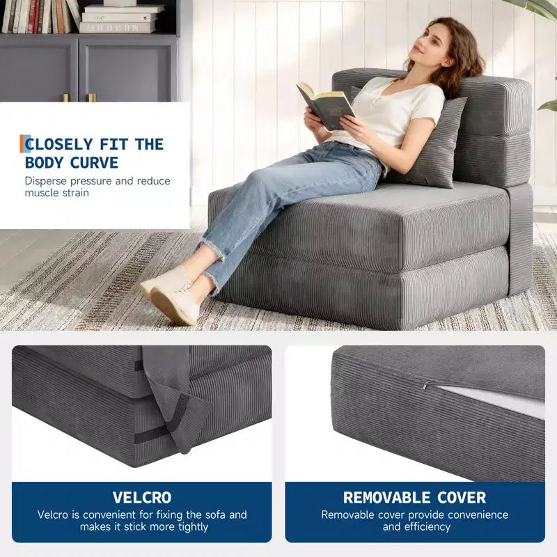 Canapé-lit pliant et fauteuil convertible 4 en 1 COZONY, causeuse convertible de 183/193 cm, chaise longue de sol capitonnée